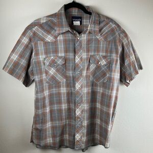 Wrangler Men’s Western Plaid Pearl Snap Shirt Size L Short Sleeve Westen Style